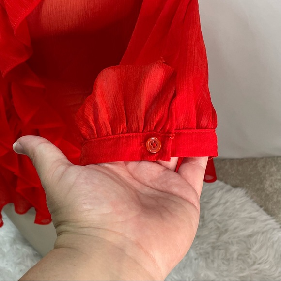 Zara NWT Semi Sheer Chiffon Blouse with Ruffles Women's Size XS - Picture 5 of 9